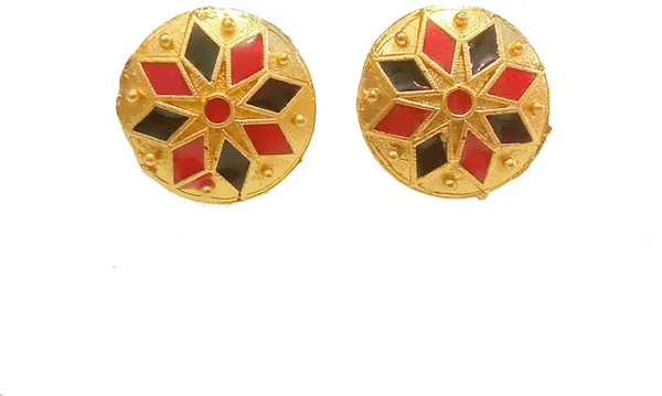 (Pack_Of_2)_Assamese_Traditional_Copper_Gold_Plated_Red_Black_Colour_Earring_Set_For_Girls_&_Women